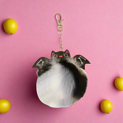 Halloween PU Bat Fur Balls Keychain