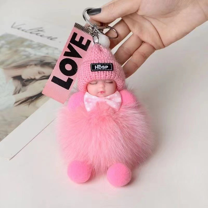 Real Fox Fur Ball Pendant Sleep Doll Keychain