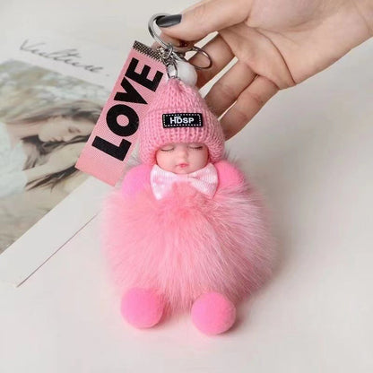 Real Fox Fur Ball Pendant Sleep Doll Keychain