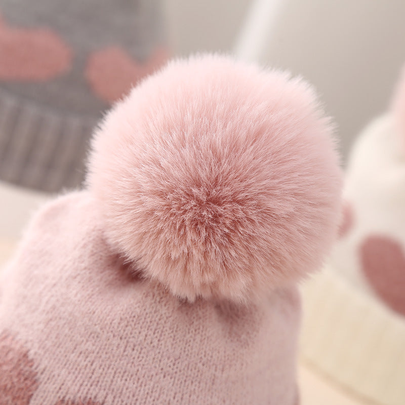 Wholesale Children's Winter Hat Fur Ball Knitted Hat Scarf Gloves Set