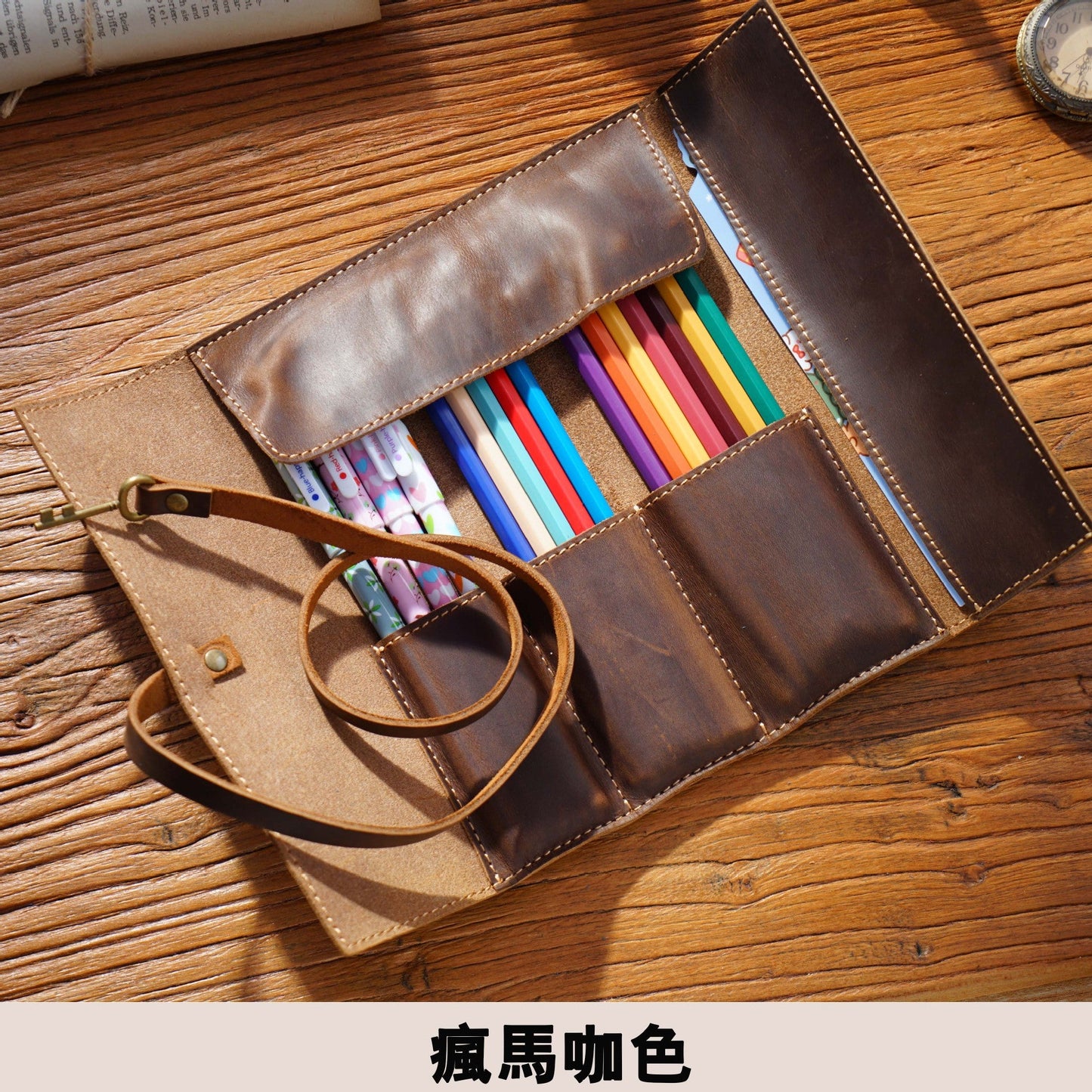 Bidding Cowhide Retro Pen Bag