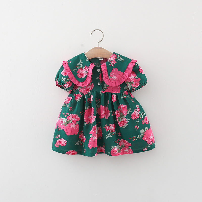 Girls Summer Puff Sleeve Printed Dress