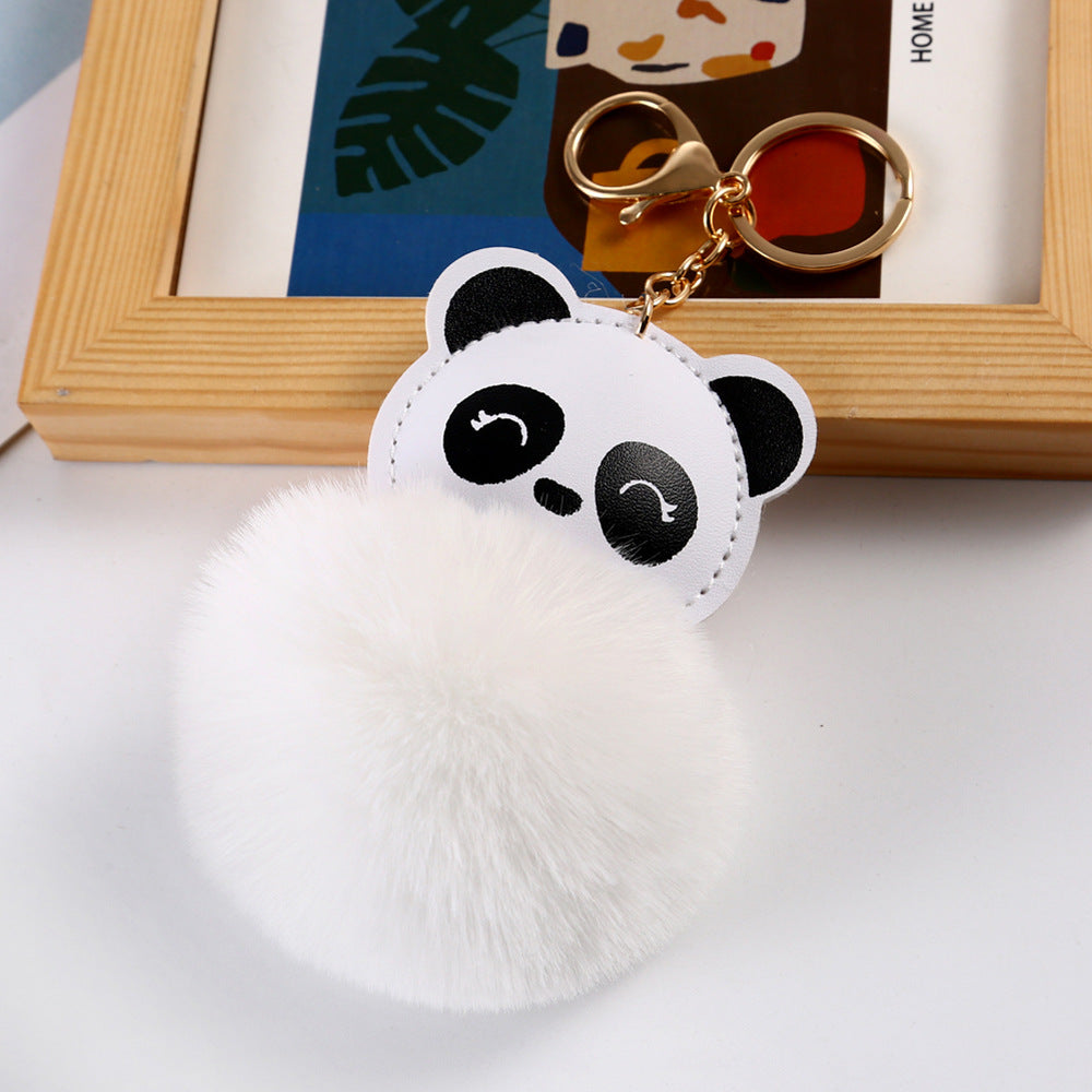 Cartoon Panda Fur Ball Alloy Keychain