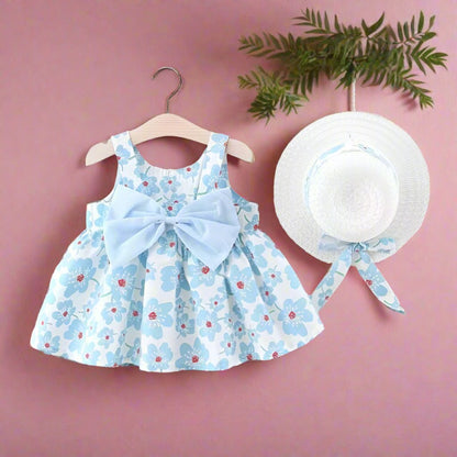 Baby Girl Big Bow Cotton Dress With Hat Baby Clothes