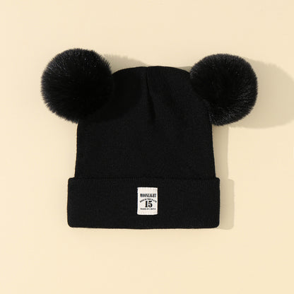 Wholesale acrylic autumn winter solid color woolen kids double ball hat