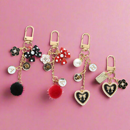 Bowknot Pearl Alphabet Heart Hair Ball Alloy Keychains