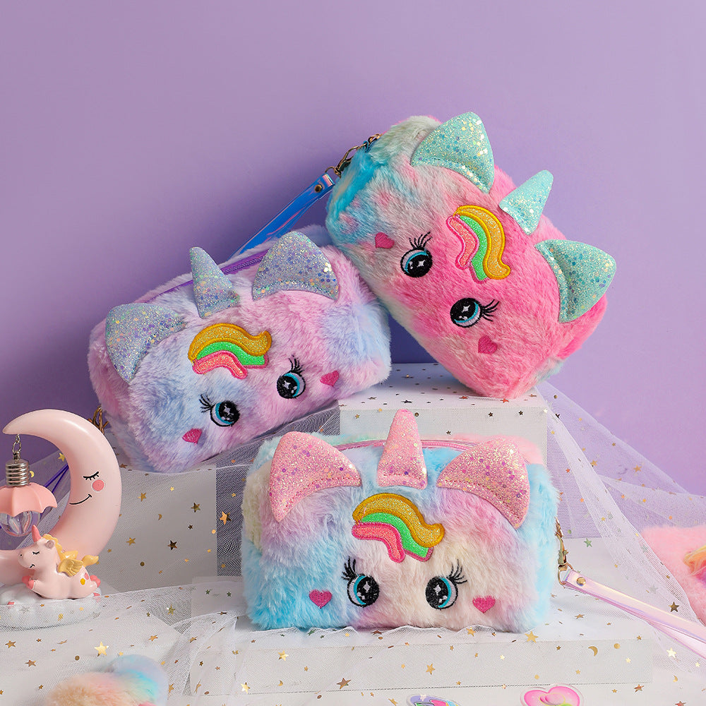 Cartoon Unicorn Big Eyes Plush Student Stationery Pen Bag