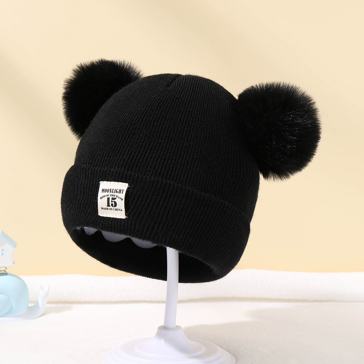 Wholesale acrylic autumn winter solid color woolen kids double ball hat