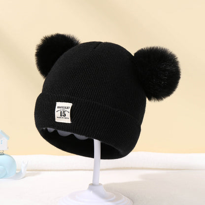 Wholesale acrylic autumn winter solid color woolen kids double ball hat