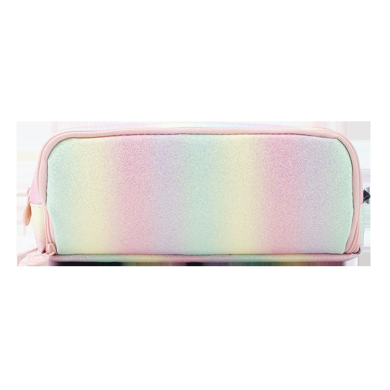 Large Capacity Double Window Rainbow Multi-layer Leather Pencil Case