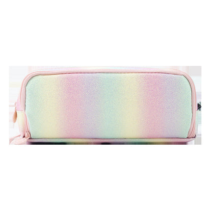Large Capacity Double Window Rainbow Multi-layer Leather Pencil Case