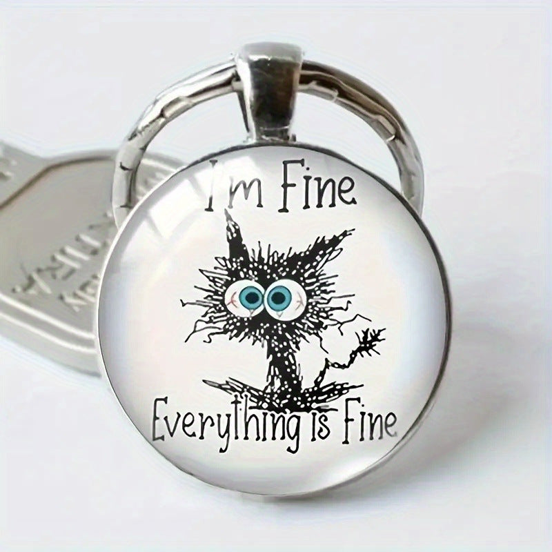 Cat Time Gem Zinc Alloy Keychain Cute Retro Keychain