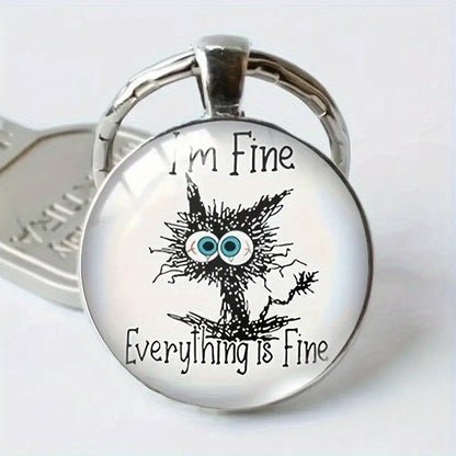 Cat Time Gem Zinc Alloy Keychain Cute Retro Keychain