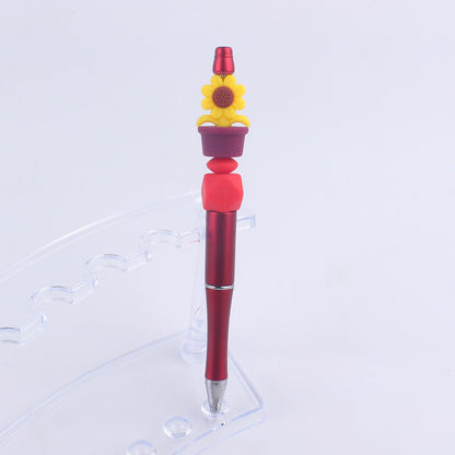 Handmade Bead Pen Sunflower Silicone Ballpoint Pen