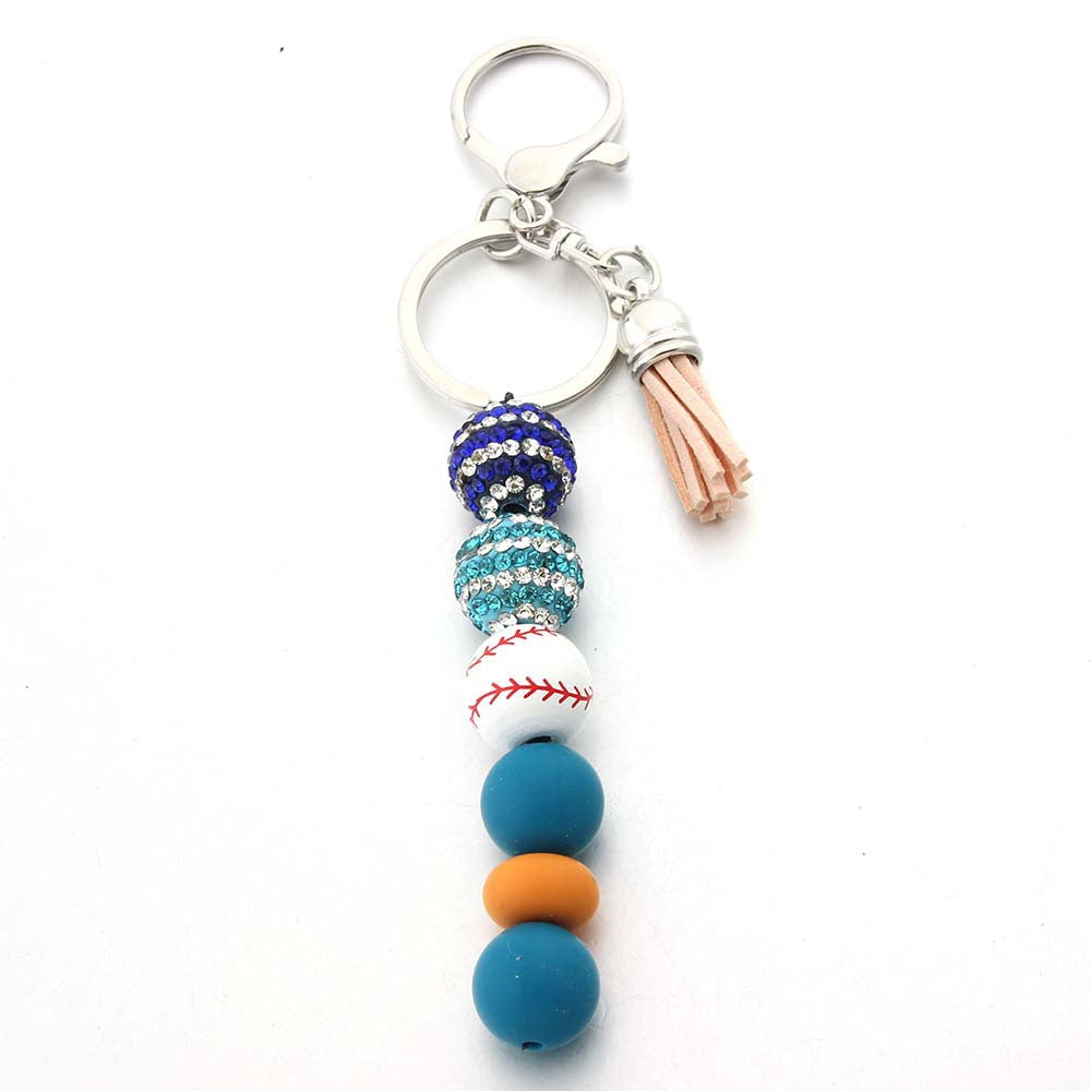 Stripe Diamond Ball Beads Silicone Beaded Keychain