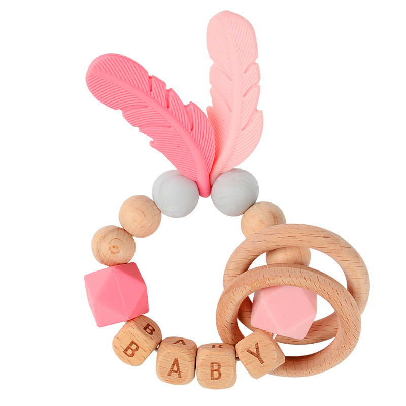 Baby Wooden Teether Bracelet Rattle Silicone Bead Micro Stick TOY