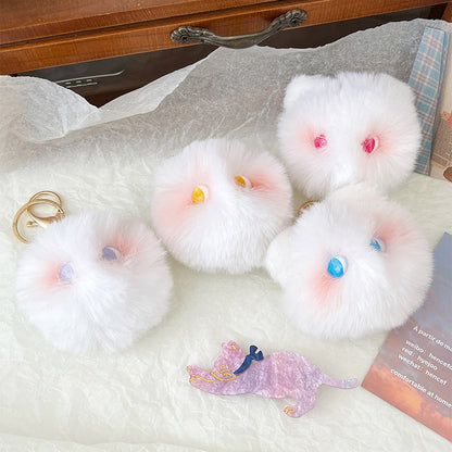 Cute Plush Powder Blusher Cat Alloy Keychains