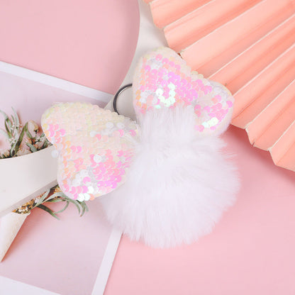 Color Sequin Bow Hair Ball Keychain