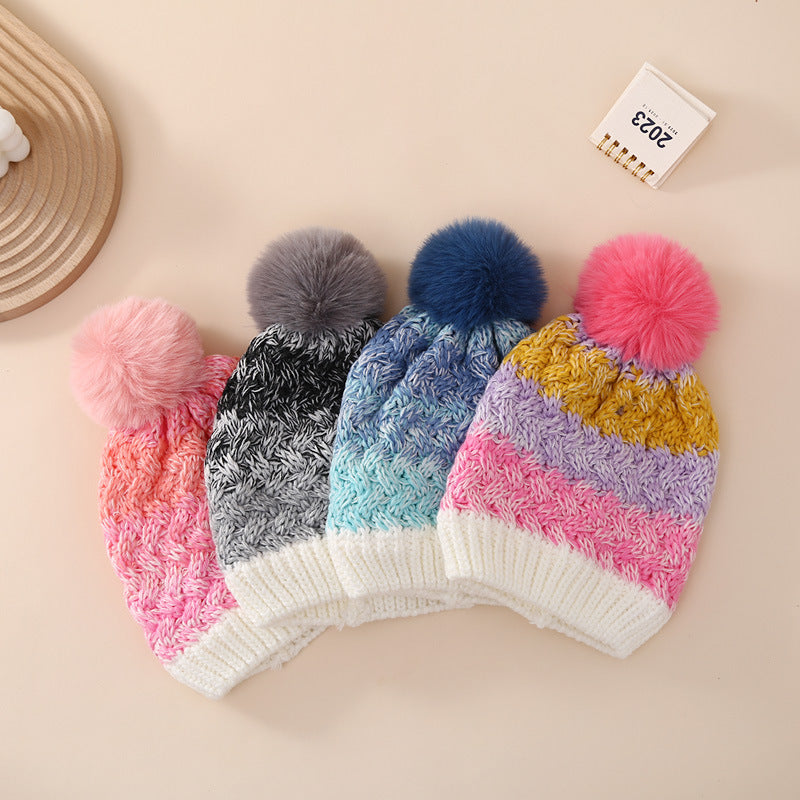 Wholesale Children's Winter Hats Plus Velvet Color Matching Beanie Ear Protection Hats