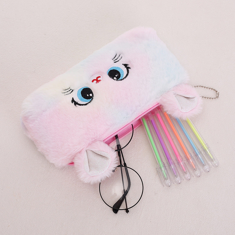 New Cat Large Capacity Plush Zipper Pen Bags