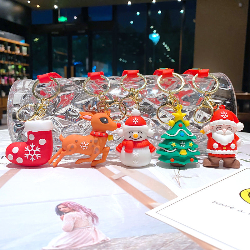 Cartoon Cute Santa Claus Christmas Tree PVC Soft Keychain