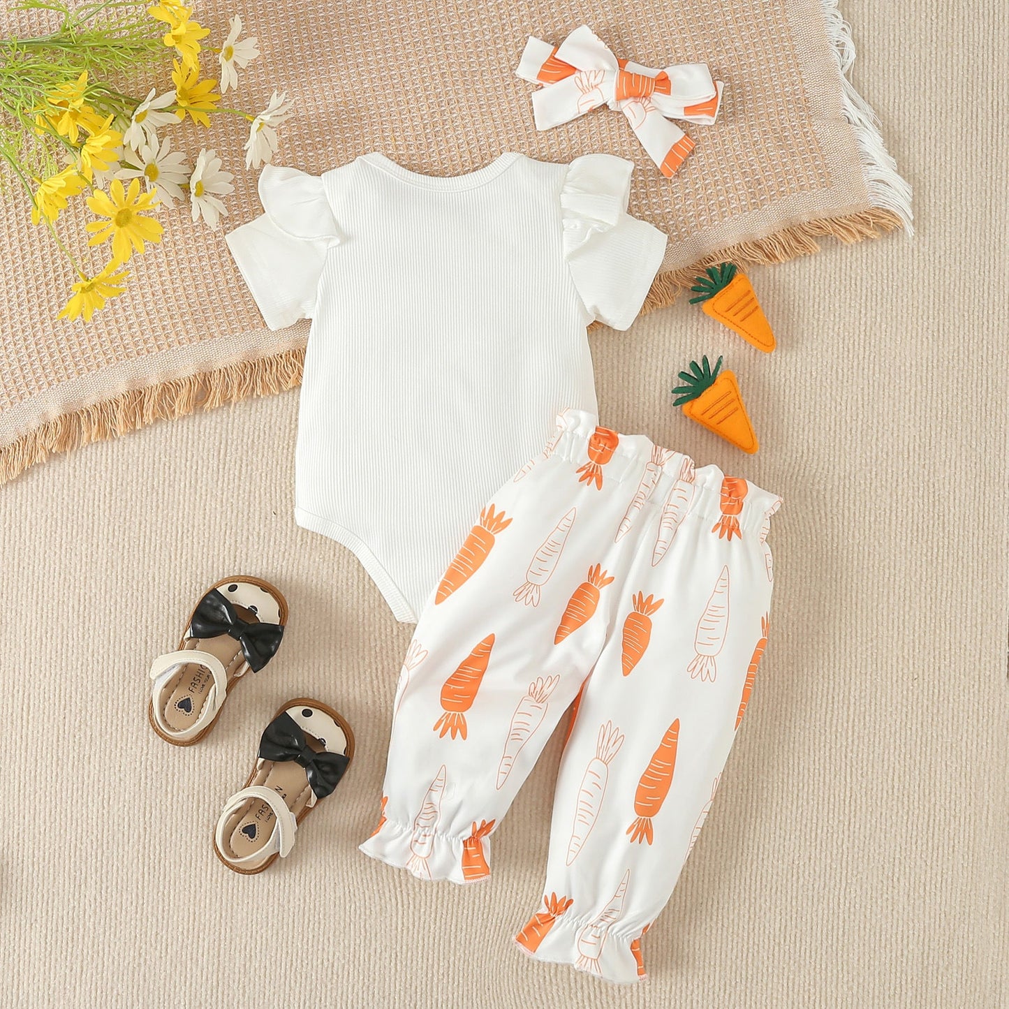 Easter Rabbit Embroidered Harper T-shirt Pants Cotton Set