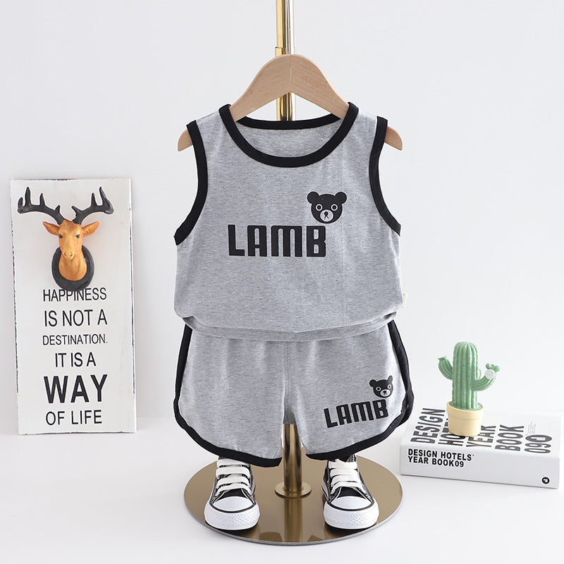 Wholesale 2023 Kids Summer Letter Print Thin Sports Two-Piece Set