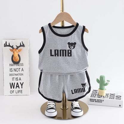 Wholesale 2023 Kids Summer Letter Print Thin Sports Two-Piece Set
