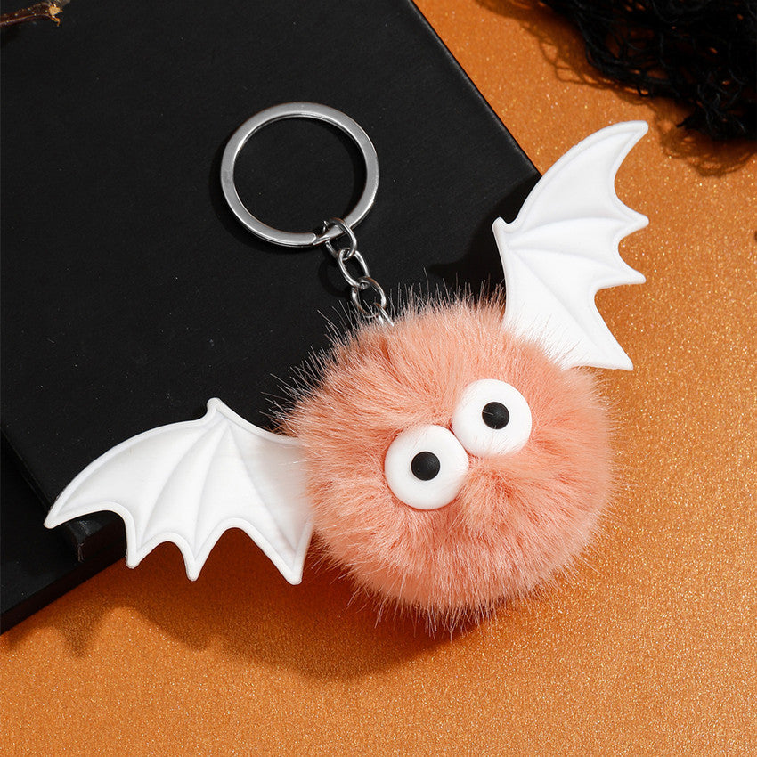 Halloween Bat Plush Pom Keychain