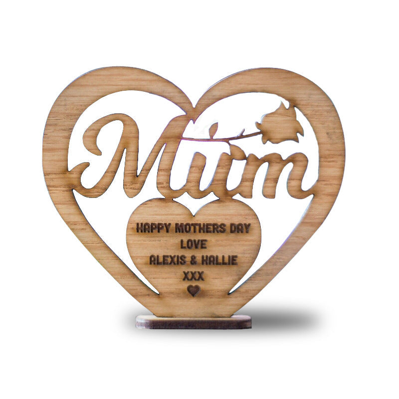 Mother's Day Wooden Carved Heart-shaped Hollow Letter Ornaments