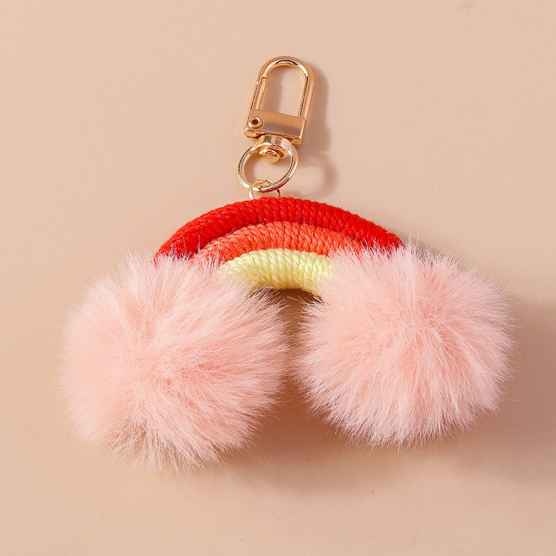 Cartoon Fur Ball Hand Knitted Rainbow Keychain
