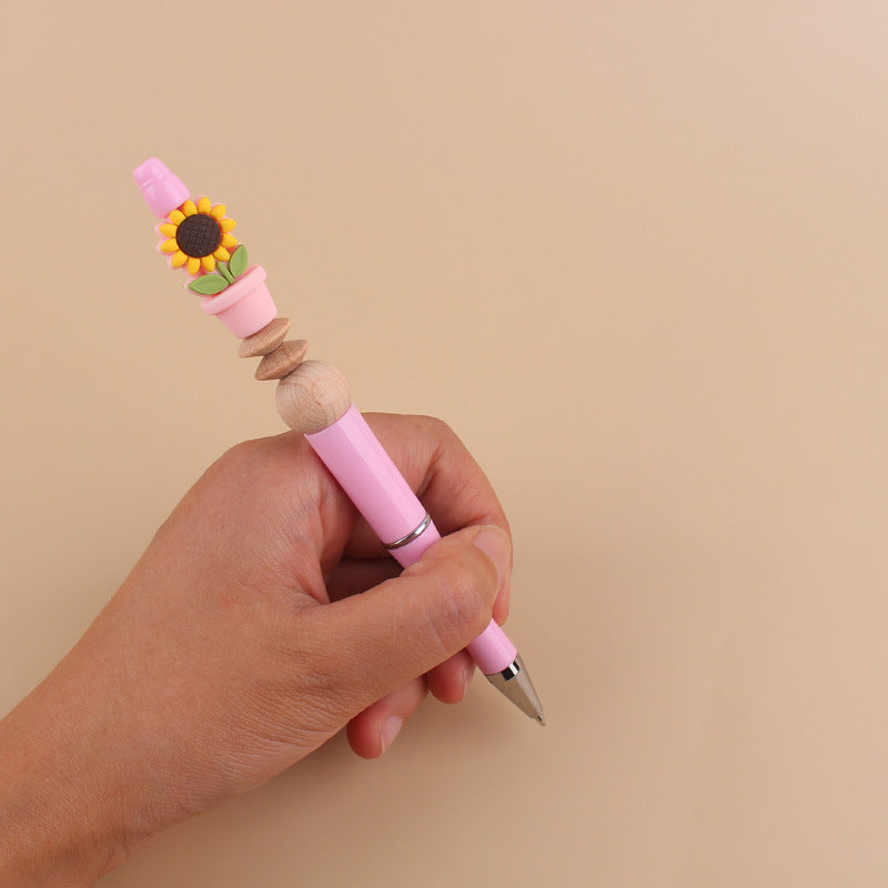 Handmade Beadable Cartoon Sunflower Silicone Wooden Bead