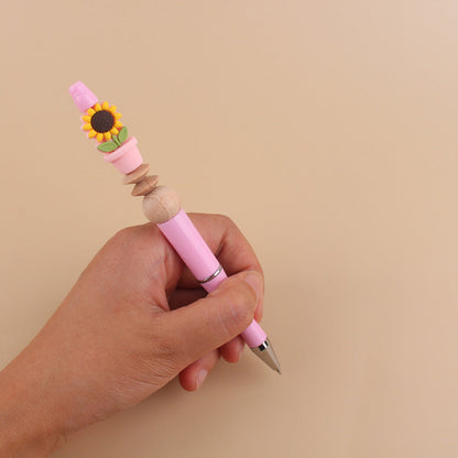 Handmade Beadable Cartoon Sunflower Silicone Wooden Bead