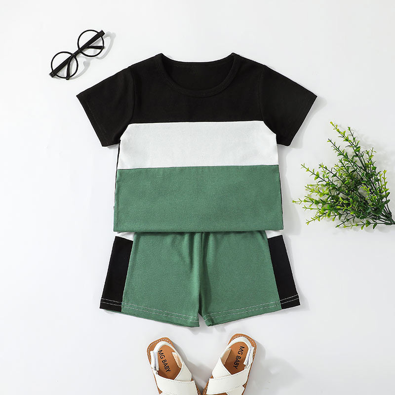 Polyester Color Matching T-shirt Pants Children's Suit