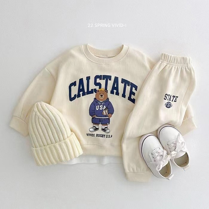 Cotton Children's Baby Bear Pullover Sweatpants Two-piece Set