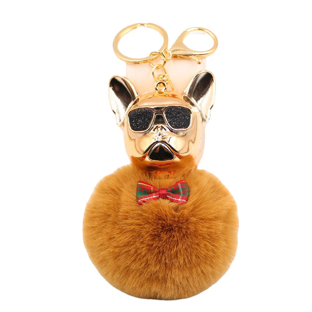 New Creative Sunglasses French Dou Plush Ball Keychain