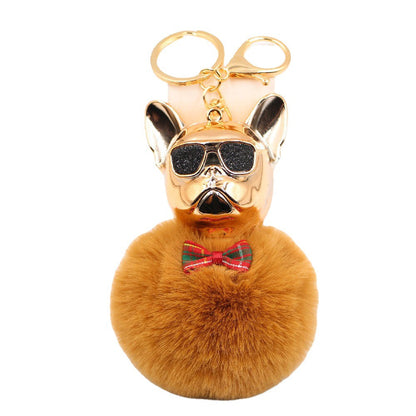 New Creative Sunglasses French Dou Plush Ball Keychain