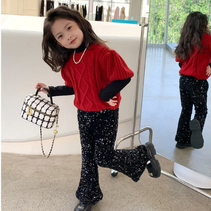 Wholesale Children's Sequined Casual Velvet Flared Pants
