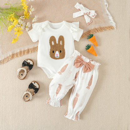 Easter Rabbit Embroidered Harper T-shirt Pants Cotton Set