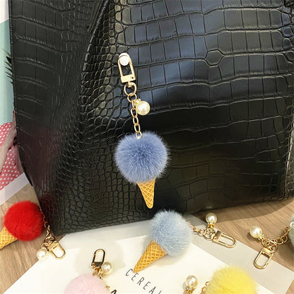 Plush Candy Color Ice Cream Pom Keychain
