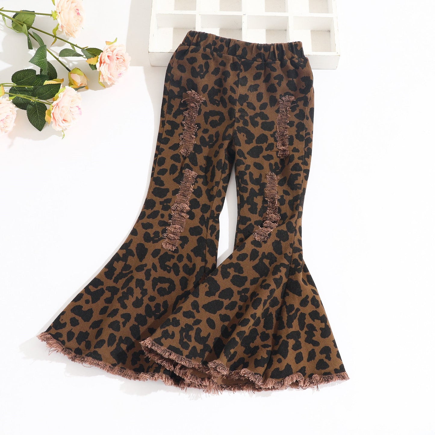 Children's Hole Leopard Print Cotton Bell Bottoms