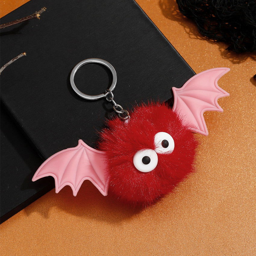 Halloween Bat Plush Pom Keychain