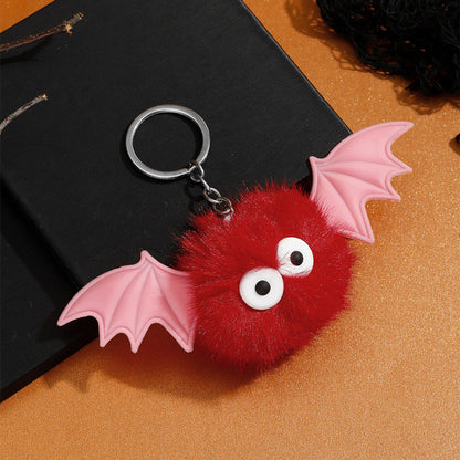 Halloween Bat Plush Pom Keychain