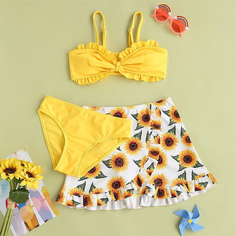 Girls Fly Edge Split Three-piece Set Mesh Skirt Swimwear
