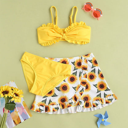 Girls Fly Edge Split Three-piece Set Mesh Skirt Swimwear