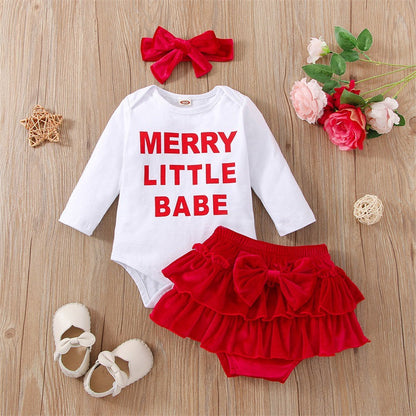 2 Pieces Set Baby Girls Christmas Rompers And Bow Shorts