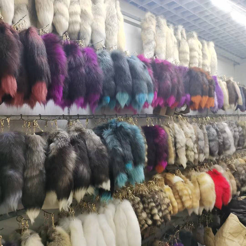 of Oversized Fox Hair Pendant Keychains