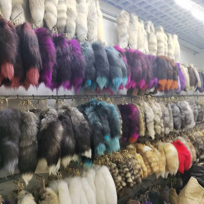 of Oversized Fox Hair Pendant Keychains