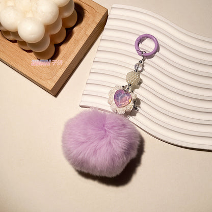 Hair Ball Heart-shaped Rose Diamond Ball Keychain