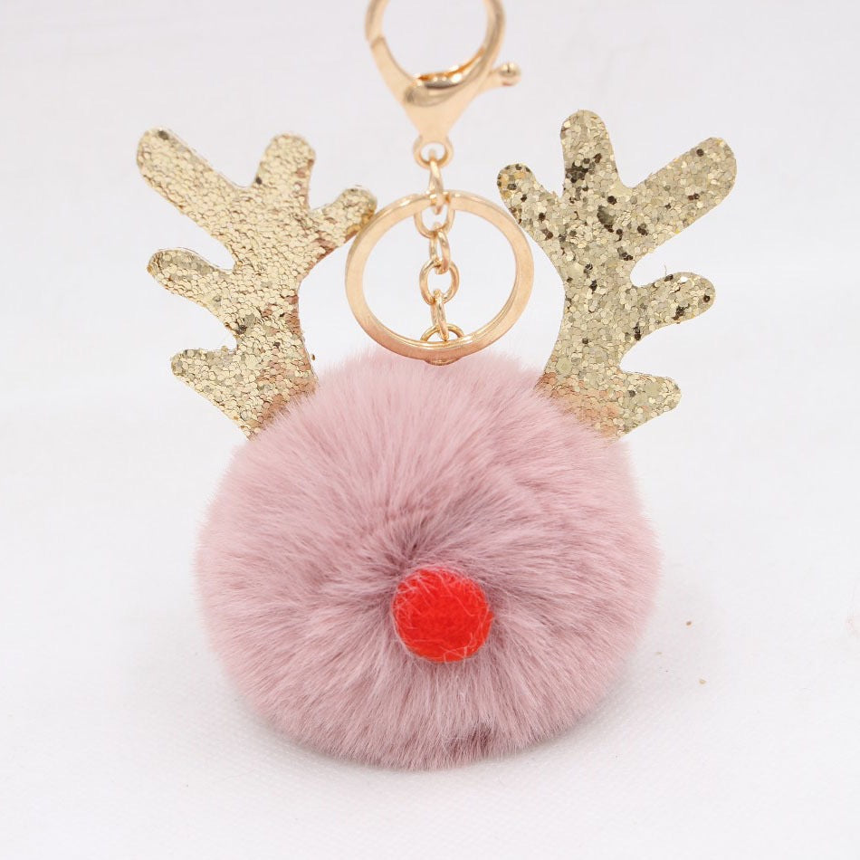 Christmas Antler Plush Ball Keychain